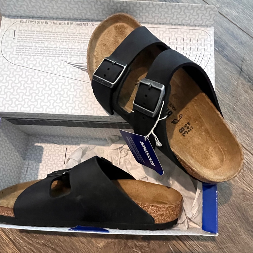 Birkenstock Arizona Black Leather Sandals, NWT